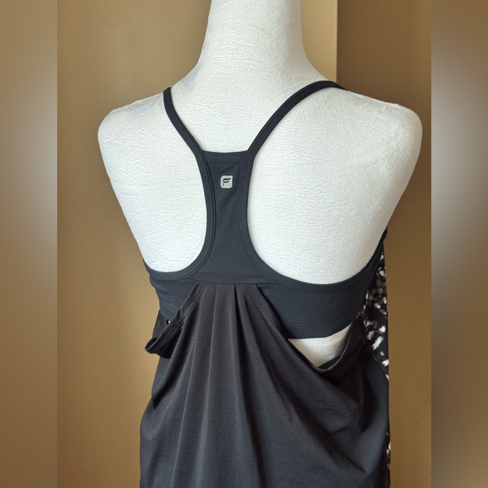 Fabletics 2-in-1 Built-in Bra Tank Top Black & White Print